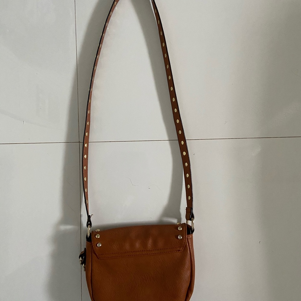 Brown leather crossbody studded bag!